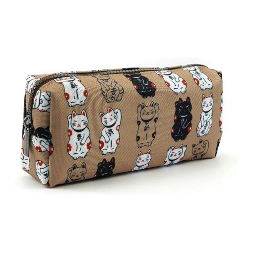 LParkin Lucky Japanese Cat Pencil Case Cute Maneki Neko Cat Pencil Bag Pouch Case Makeup Cosmetic Bag Kawaii Gadget Box Stationary