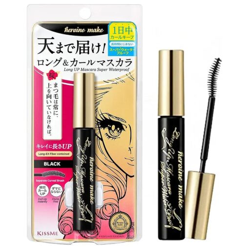 HEROINE MAKE by KISSME Long Up Mascara Super Waterproof 01 Black, Super Lengthening Fiber for Even Long and Curl