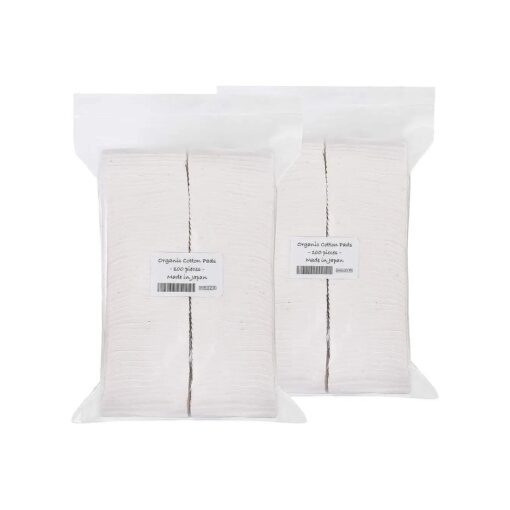 Japanese Organic Cotton Pads 100 Pieces 100 % Organic Unbleached [ Made in Japan ] ( 2 Packs )