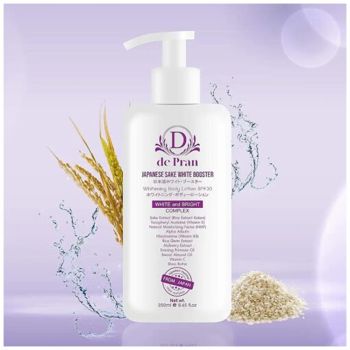 dePran Skin | Japanese Rice Sake Skin Brightening Body Lotion-Alpha Arbutin, Niacinamide ( B3 ), Mulberry, Shea Butter-Natural Moisturizer, Dark Spots, Uneven Skin Tone SPF30