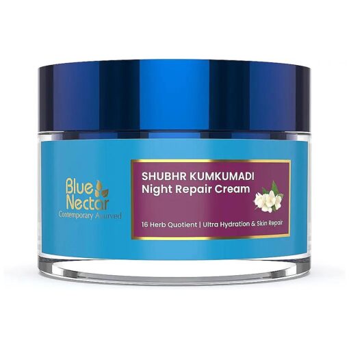 Blue Nectar Kumkumadi Night Face Cream Moisturizer with Natural Almond & Saffron | Facial Moisturizer for Skin Repair and Hydration ( 16 Herbs, 1.7 Fl Oz )