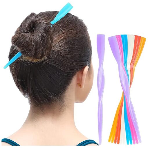 RC ROCHE ORNAMENT 12 Pcs Womens Fashion Hair Sticks Flat Twist Plastic Stylish Chopstick Bun Maker Updo Hairpins Premium Quality Beauty Accessory Girls Ladies, Medium Jelly Candy Multicolor