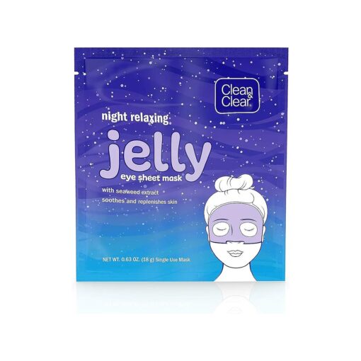 Clean & Clear Night Relaxing and Hydrating Jelly Eye Hydrogel Mask with Seaweed Extract, Non-Comedogenic & Alcohol-Free, 0.63 oz, 1 Count ( Pack of 12 )