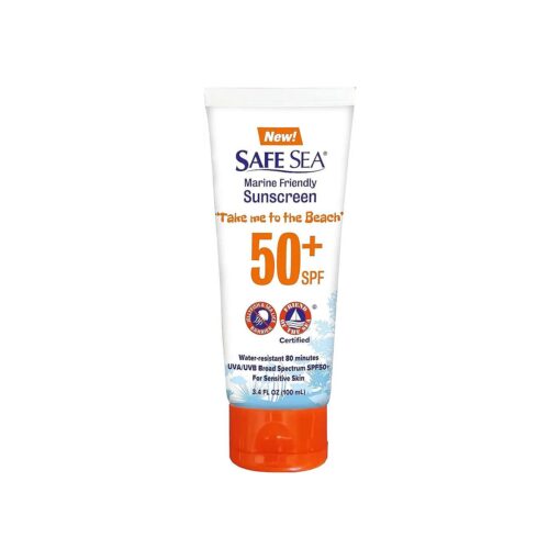 SAFE SEA Jellyfish Sting-Blocking Sunscreen, SPF 50+ travel Size Lotion, Waterproof, Biodegradable, Coral Reef-Safe, Body and Face Sunscreen, Anti-Jellyfish and Sea-Lice sting protection ( Tube 3.4 oz )