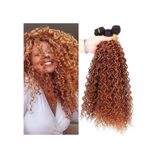 Afro Kinky Curly Synthetic Hair Weave 3 Bundles 18 20 22 Inches 100 Gram/pcs Ombre Brown Jerry Curly Bundles High Temperature Fiber Hair Extensions for Black Women ( T1/30 # )