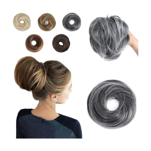 Elaine Straight Hair Buns Hair Piece Synthetic Messy Bun Scrunchies for Women Updo Bun Extension Ponytail Hairpieces for Women 's hair ( Jet Black Tip Gray - # 115 )