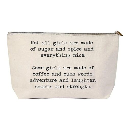 Jules Natural Canvas Extra Large Makeup Zipper Bag Not All Girls Are Sugar And Spice ( Large - Extra Wide )