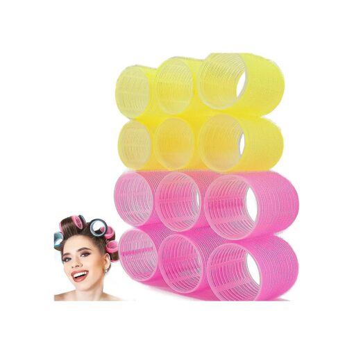 Jumbo Hair Rollers Sets, 12 Pcs Self Grip Salon Hair Dressing Curlers, Jumbo Large Rollers for Long Short Hair, DIY Curly Hairstyle for Women, Colors May Vary ( 6XJumbo+6XLarge )