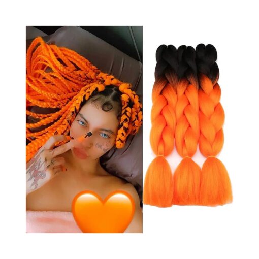 Jumbo Braiding Hair Attachment Ombre orange color halloween Christmas style 3pakcs synthetic box braids Hair Extension 24Inch Crochet Braids ( Orange )