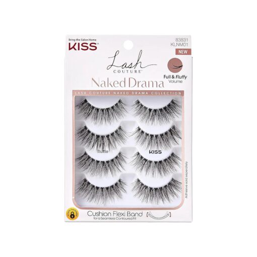 KISS Lash Couture Naked Drama False Eyelashes, Cruise ', 16 mm, Includes 4 Pairs Of Lashes, Contact Lens Friendly, Easy to Apply, Reusable Strip Lashes