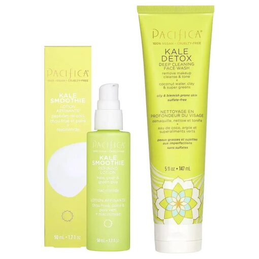 Pacifica Beauty, Kale Detox Deep Cleansing Daily Face Wash + Smoothie Refining Lotion, Face Moisturizer, Oily Skin, Redness, Pore, Texture, Tone, Aloe, Niacinamide, Vegan & Cruelty Free