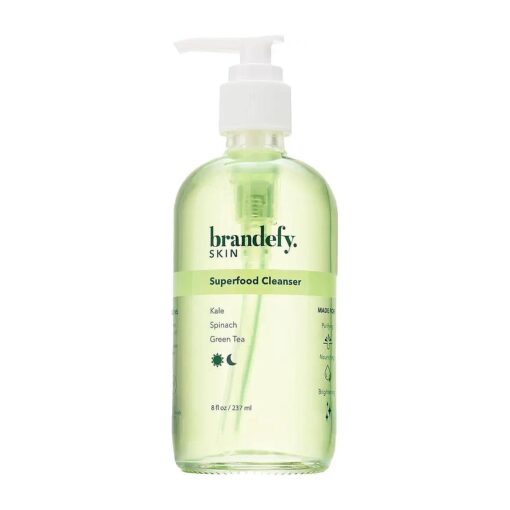 Brandefy Superfood Gentle, PH Balanced Gel Face Wash with Kale, Green Tea, Spinach, Vitamin C, E, K2, Antioxidants - Brightening, Vegan Face Wash for All Skin Types, 8 fl, oz .