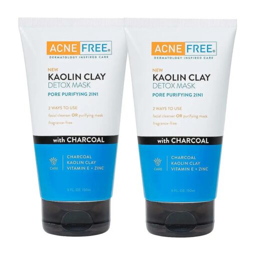 AcneFree Kaolin Clay Detox Mask with Charcoal, 5 Ounce - Pack of 2