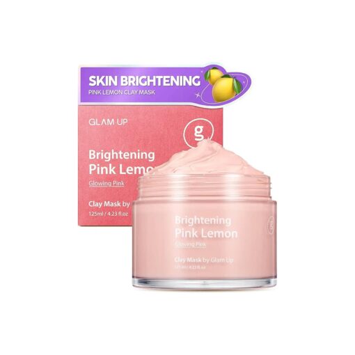 GLAM UP Brightening Pink Lemon Clay Mask - Vitamin C, Bentonite and Kaolin Clay Face Mask for Dark Spots- Deep Cleansing Pink Clay Mask for Face and Body - Vegan, Cruelty Free ( 125ml/4.23 Oz )