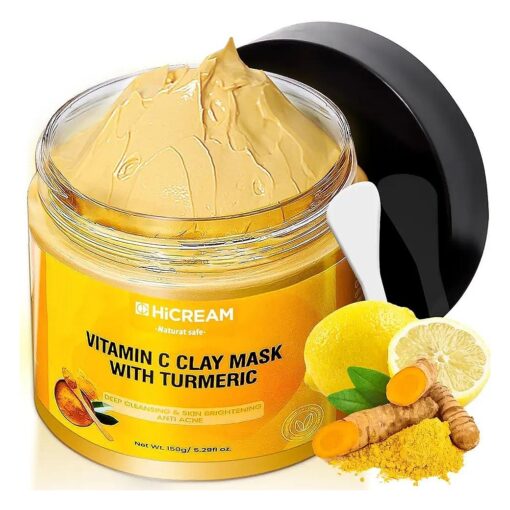 Turmeric Vitamin C Clay Mask, Deep Cleansing Facial Mask, Clay Face Mask Skin Care with Kaolin Clay and Aloe for Pores, Acne, Dark Spots, Hydrating 5.29 Oz ( yellow )