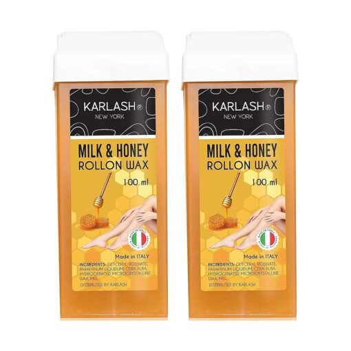 Karlash Professional Roll On Wax, Depilatory Hair Wax Removal for Body Hair, legs, arms hair Removal Wax Cartridge 100 ml - Made in Italy - 2 Pieces ( Honey )