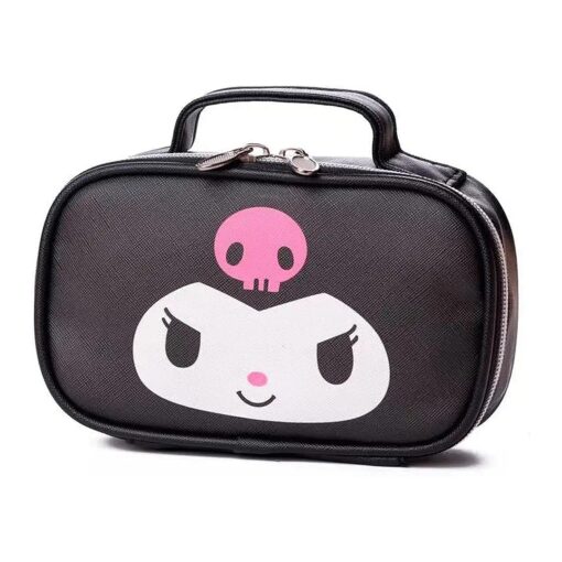 Kawaii Anime Makeup Bag, Cute Cartoon Cosmetics Bag, Mini Travel Toiletry Bag, Waterproof Reusable Faux Leather Makeup Accessories for Women ( Black )