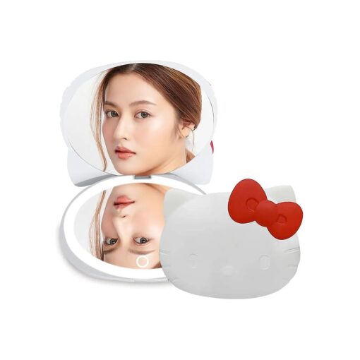 Impressions Vanity Hello Kitty Kawaii Compact Mirror with Touch Sensor Switch for Purse, LED Makeup Mirror with 2X Magnifying Top and Adjustable Brightness ( White )