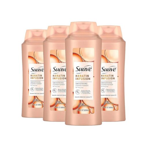 Suave Professionals Smoothing Conditioner For Dry Hair Keratin Infusion Hair Conditioner with 48-hour Frizz Control, 28 Ounce ( Pack of 4 )