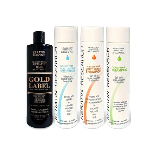 GOLD LABEL Brazilian Keratin Blowout Hair Treatment Super Enhanced Winning Formula for All Hair Types & Colors Incl Blondes, Bleached, Coarse, Curly, Black African, Dominican and Brazilian ( LG SET )