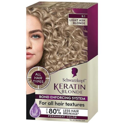 Keratin Color Permanent Hair Color Cream, 9.1 Light Ash Blonde, 1 Kit