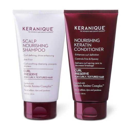 Keranique Keratin Shampoo and Conditioner Set for Curly Thinning Hair, Sulfates/Parabens Free, stimulates scalp to nourish/rejuvenate hair follicles for healthy Thicker Fuller Hair 4.5 OZ each