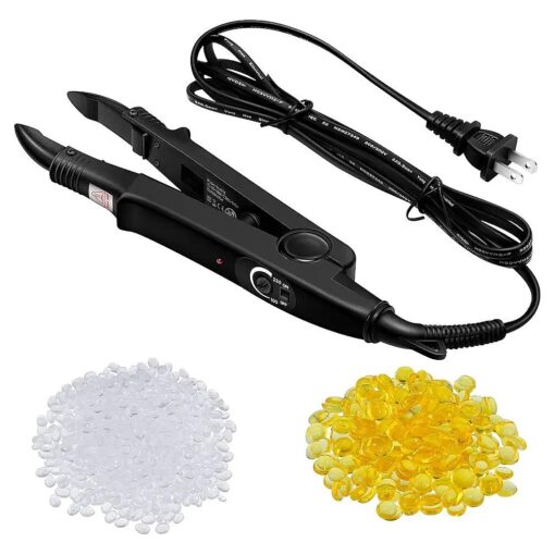 Fusion Hair Extensions Tool US Plug Professional Hair Extensions Tools Fusion Heat Iron Connector Wand U Tip Hair Extensions with 2 Bags Keratin Glue Granule Beads for Hair Extensions, C Head ( Black )