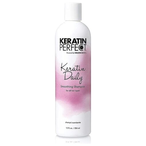 Keratin Perfect Keratin Daily Smoothing Shampoo - Clarifying, Anti-Frizz Hair Cleanser with Deep Hydrating Keratin - Strengthen and Restore Dry, Damaged Strands - UV Protectant Formula - 12 oz