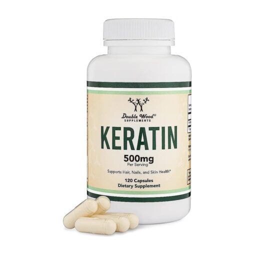 Keratin Hair Growth Vitamin ( 500mg per Serving, 120 Pills ) Keratin Hair Treatment for Men and Women ( Vital Protein for Hair, Skin, and Nails ) Vitaminas para El Cabello, Vegan Safe by Double Wood