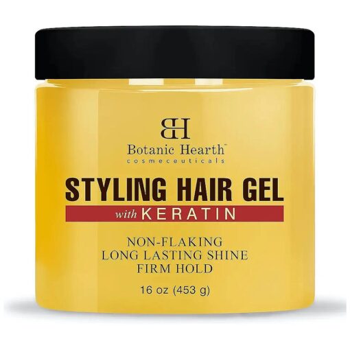 Botanic Hearth Hair Gel - with Keratin Protein - Styling Gel for Curly, Frizzy, Straight, Wavy & Fine Hair - Flake Free, Strong Hold and Shine - For All Hair Types - Men & Women - 16 oz