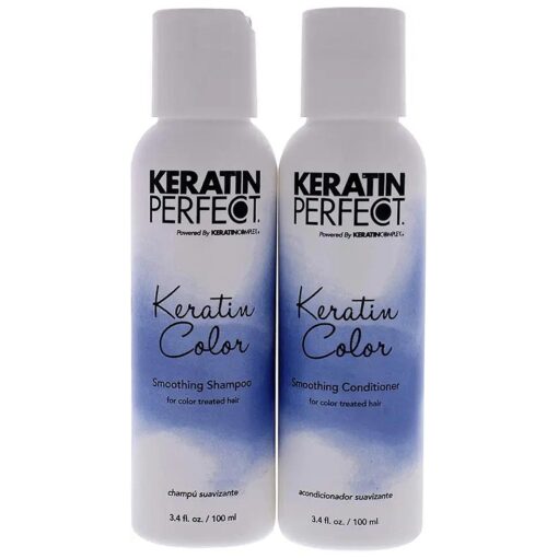 Keratin Perfect - Color Travel Duo - Shampoo & Conditioner - Reduce Dull Hair - Glossy Shine - For Color Treated Hair - Moisture Retain - Sulfate Paraben Free - 3.4 Oz