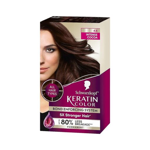 Keratin Color Permanent Hair Color, 4.6 Intense Cocoa, 1 Application - Salon Inspired Permanent Hair Dye, for up to 80 % Less Breakage vs Untreated Hair and up to 100 % Gray Coverage