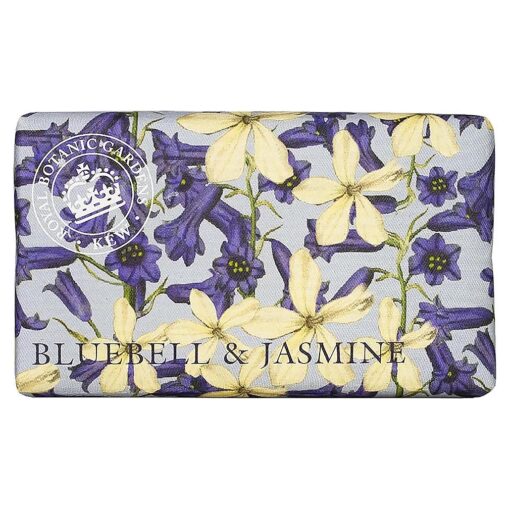 The English Soap Company Royal Botanical Gardens Kew Wrapped Soap Bar, Luxury Bluebell Shea Butter Soap Bar, Moisturising Soap Bar for Face and Body, Bluebell and Jasmine Scent 240g