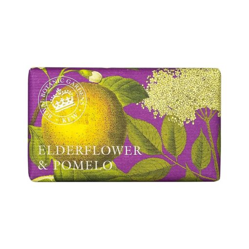 The English Soap Company Royal Botanical Gardens Kew Wrapped Soap Bar, Luxury Elderflower Shea Butter Soap Bar, Moisturising Soap Bar for Face and Body, Elderflower and Pomelo Scent 240g