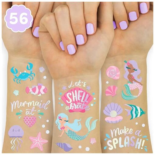 xo, Fetti Under The Sea Mermaid Temporary Tattoos - 56 Iridescent Foil Styles | Kids Birthday Party Supplies, Sea Creatures Favors, Ocean Animal, Underwater Arts and Crafts, Boys + Girls Activity