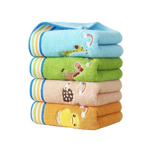 Children 's Facial Towel, 4 Pack Kids Washcloth Towels, 100 % Cotton Kids Face Towels Hand Towels for Bathroom, Multicolor Fingertip Towels Children Wash Cloths for Hand, Face, Shower