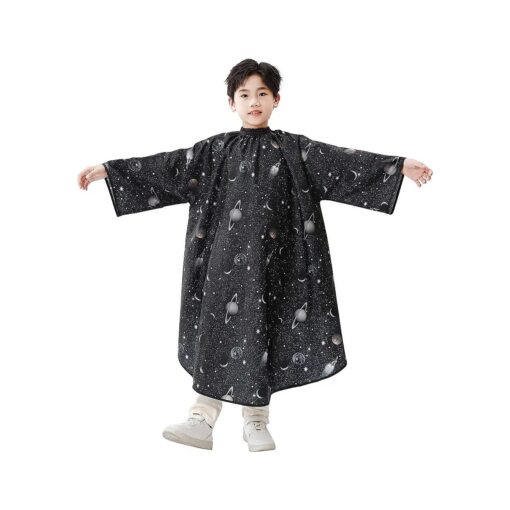 PERFEHAIR Kids Hair Cutting Cape with Sleeves, Kids Barber Cape Haircut Cape for Boy & Girls, Professional Salon or Home Hair Cut Cape-Black Space Printing