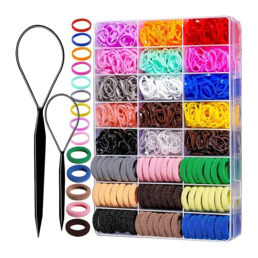 Teenitor Hair Elastics Ties, 1200pcs Small Hair Rubber Bands and 100pcs Hair Ties, Colorful Hair Accessories for Toddler, Toddler Hair Ties, Kids Hair Ties Baby Hair Ties, Hair Tail Tools