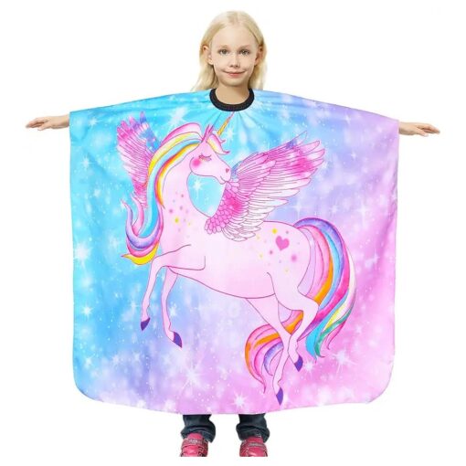 Kids Haircut Cape, Unicorn Dinosaur Salon Barber Cape with Adjustable Neckline, Waterproof Hair cutting Apron for Boys Girls