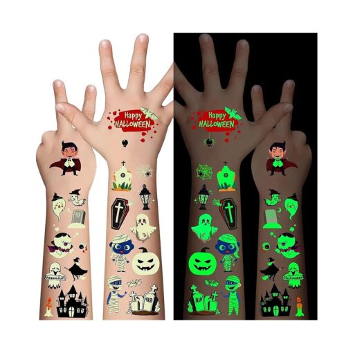 Luminous Halloween Temporary Tattoos for Kids - 360 Pieces Halloween Glow In The Dark Tattoos for Boys and Girls, Bulk Halloween Prizes Treat or Trick Party Favor Goody Bag Stuffers 20 Sheets