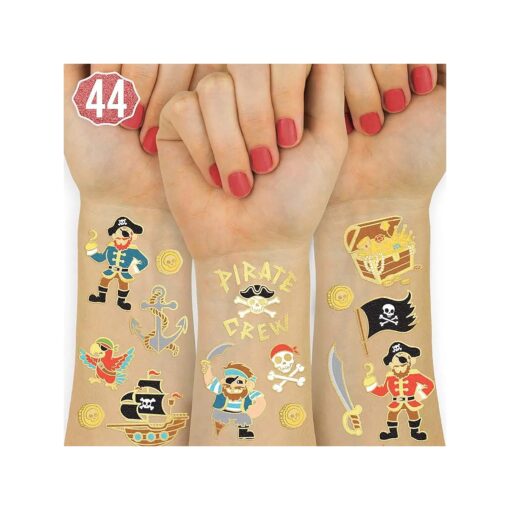 xo, Fetti Pirate Party Supplies Temporary Tattoos - 44 Glitter Styles | Nautical Birthday, Skull Crew, Treasure, Pirate Ship