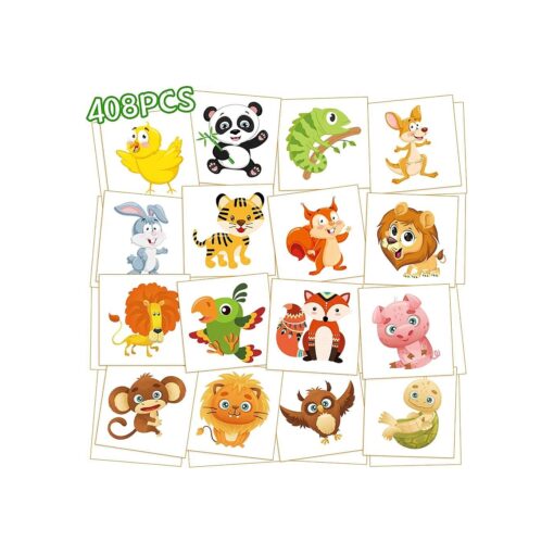 Metker Individual temporary tattoo kids,408-PCS Animals, Dinosaurs, Vehicles temporary tattoo for kids, Waterproof Tattoos for Toddlers, Goody Bag Stuffers Party Bag Fillers