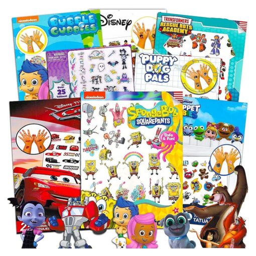 Kids Temporary Tattoos for Girls Boys Bulk Assortment ~ Bundle Includes 200 Kids Temporary Tattoos Featuring Spongebob, Rescue Bots, Cars, and More ( Kids Party Favors Party Supplies )