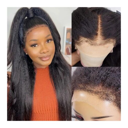 5x5 HD Lace Closure Wear and Go Glueless Wigs Human Hair Pre Plucked Pre Cut 4C Kinky Curly Edges Hairline 180 % Density Kinky Straight Lace Front Wigs ( 16 inch, Glueless 5X5 HD lace 4C Edges Wig )