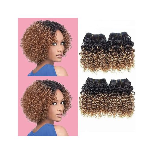 Kinky Curly Bundles Human Hair Bundles 8 inches Curly Human hair 4 Bundles 1B/30 # afro weave bundles Brazilian Virgin Human Hair 50 Gram/Bundle ( 8 8 8 8, 1B 30 # )