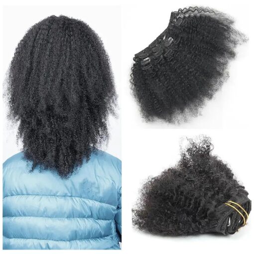 Afro Kinky Curly Clip in Human Hair Extensions for Black Women, 8 inch Kinky-Curly Clip ins Hair Extension 7 Pcs/Set 70 Gram Natural Black Color