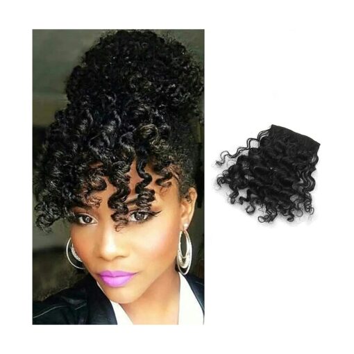 Shinon Kinky Curly Bangs Human Hair Clip in Bangs Hair Extension Real 12 A Curly Hair Bangs Clip for fashion black Women