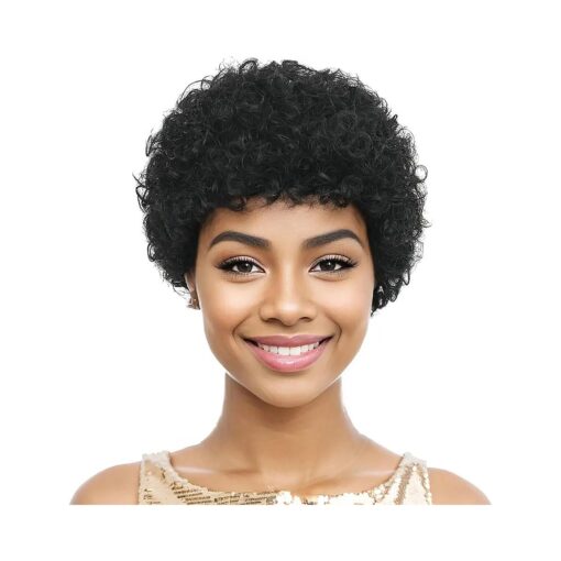 Kinky Curly Human Hair Short Wigs Pixie Cut Wigs with Bangs Layered Wavy Wigs for Black Women Female Cosplay Theme Parties