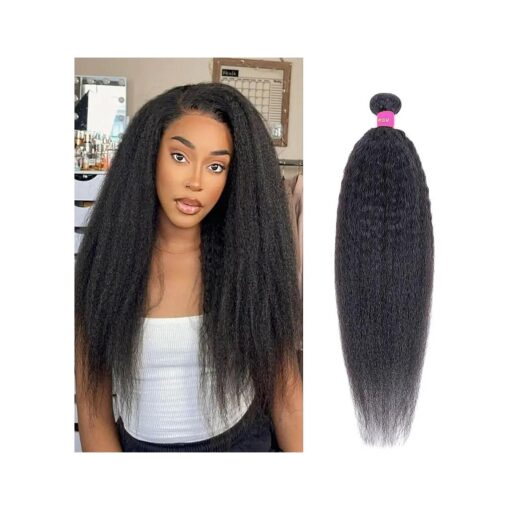 Short Length Brazilian Kinky Straight Bundles Human Hair Sew in Unprocessed Virgin Hair Extension Yaki Straight Human Hair Weft Natural Color 14 Inch