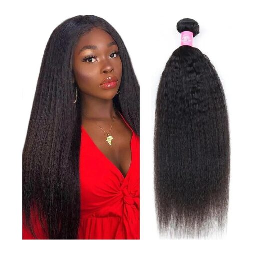 Kinky Straight Bundles Human Hair Unprocessed 8A Brazilian Yaki Straight Virgin Hair 1 Bundle Remy Sew in Hair Extensions Natural Black 10 Inch